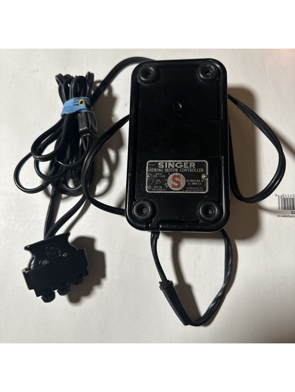 Vintage Singer 194584 Sewing Machine Foot Pedal Motor Controller Canada